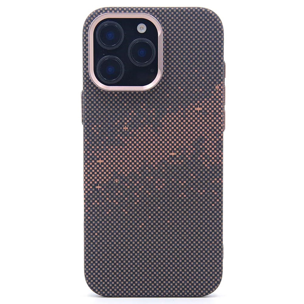 For iPhone 16 Pro Max Magnetic Case Carbon Fiber Texture Water Transfer PC Phone Cover - Golden Galaxy