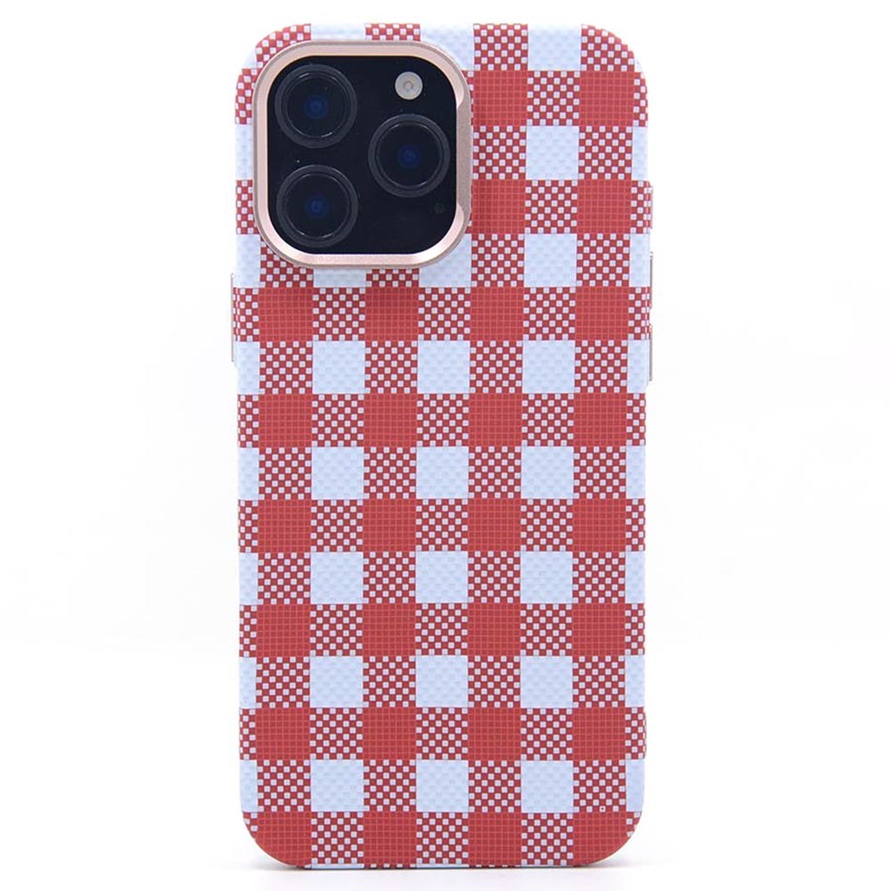 For iPhone 16 Pro Max Magnetic Case Carbon Fiber Texture Water Transfer PC Phone Cover - Red Blocks