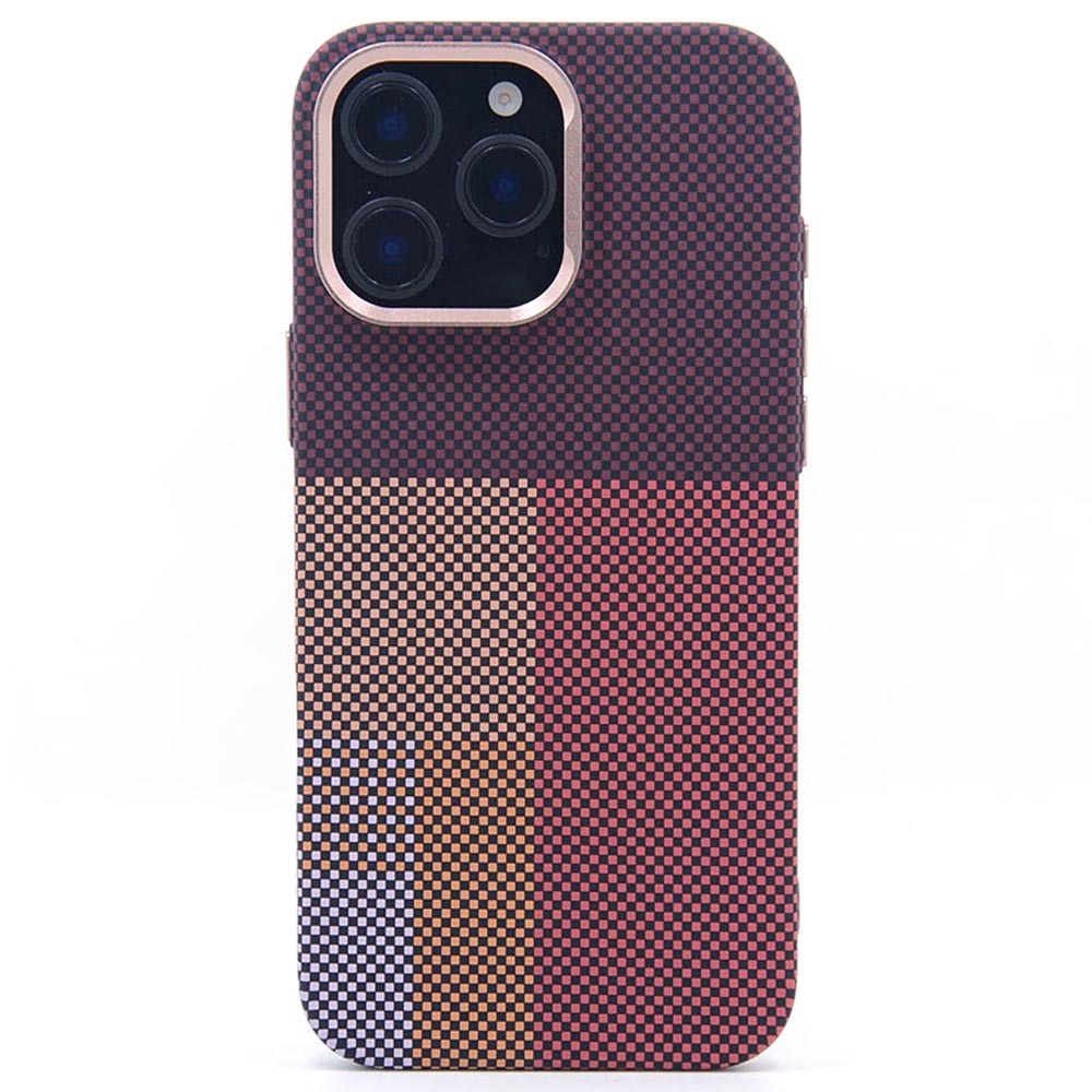 For iPhone 16 Pro Max Magnetic Case Carbon Fiber Texture Water Transfer PC Phone Cover - Red Pattern Blocks