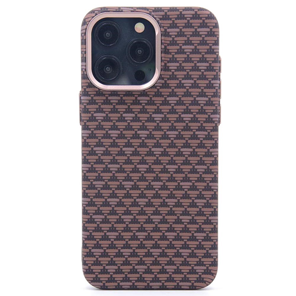 For iPhone 16 Pro Max Magnetic Case Carbon Fiber Texture Water Transfer PC Phone Cover - Brown Source Pattern