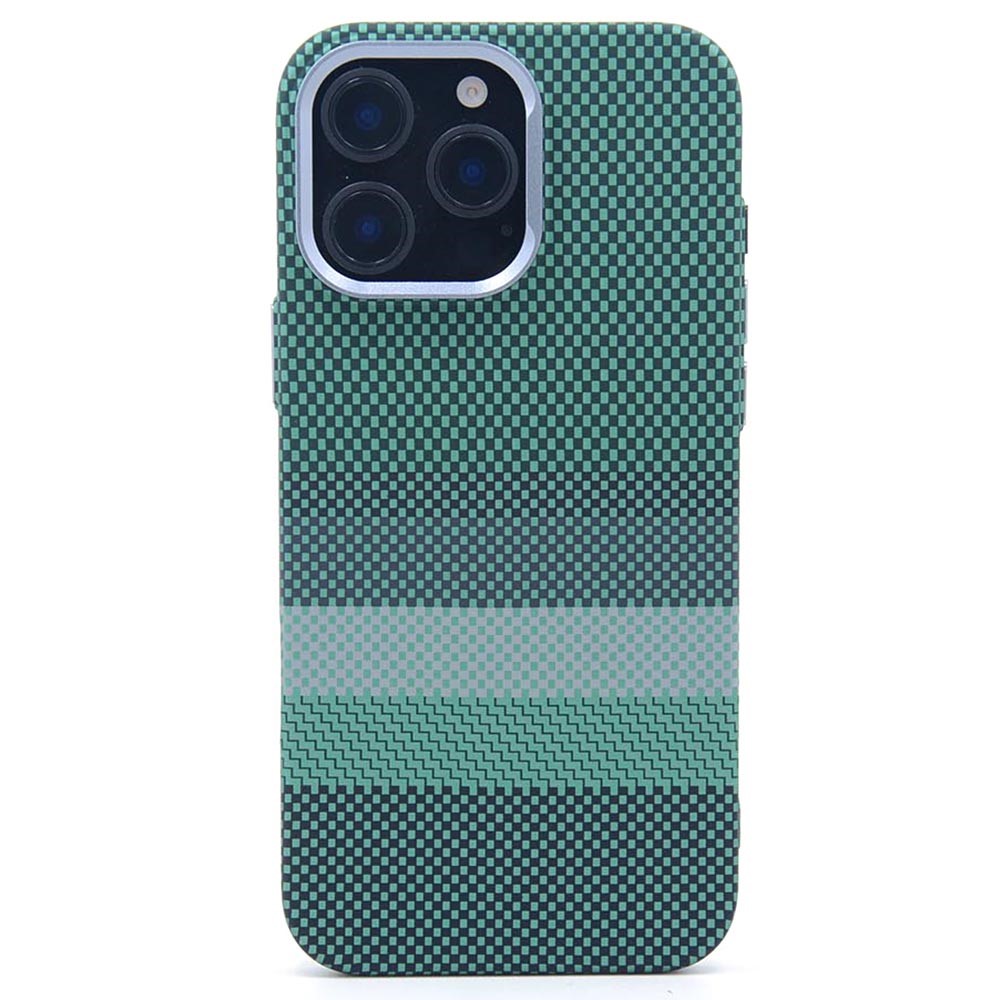 For iPhone 16 Pro Magnetic Case Carbon Fiber Texture Water Transfer PC Phone Cover - Carbon Green