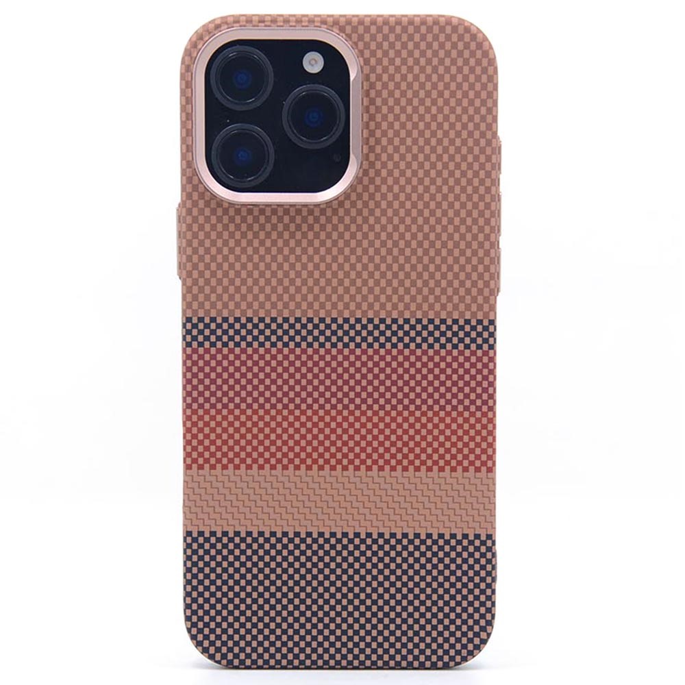 For iPhone 16 Pro Magnetic Case Carbon Fiber Texture Water Transfer PC Phone Cover - Carbon Gold