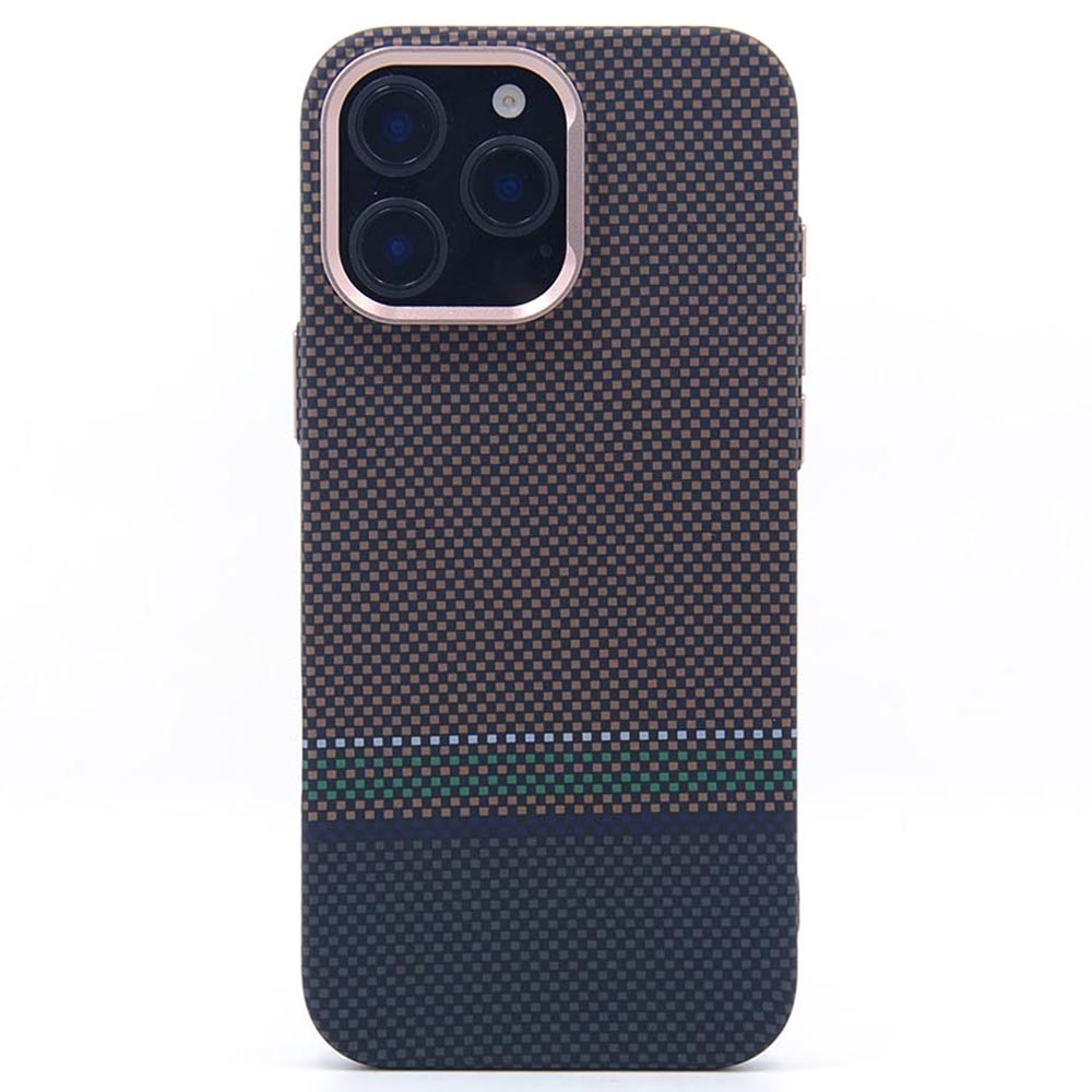 For iPhone 16 Pro Magnetic Case Carbon Fiber Texture Water Transfer PC Phone Cover - Weaving Gold