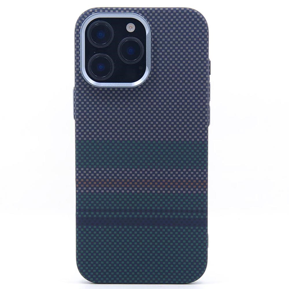 For iPhone 16 Pro Magnetic Case Carbon Fiber Texture Water Transfer PC Phone Cover - Weaving Green
