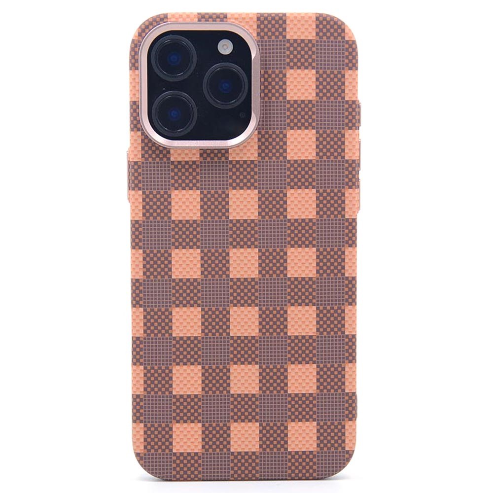For iPhone 16 Pro Magnetic Case Carbon Fiber Texture Water Transfer PC Phone Cover - Brown Blocks