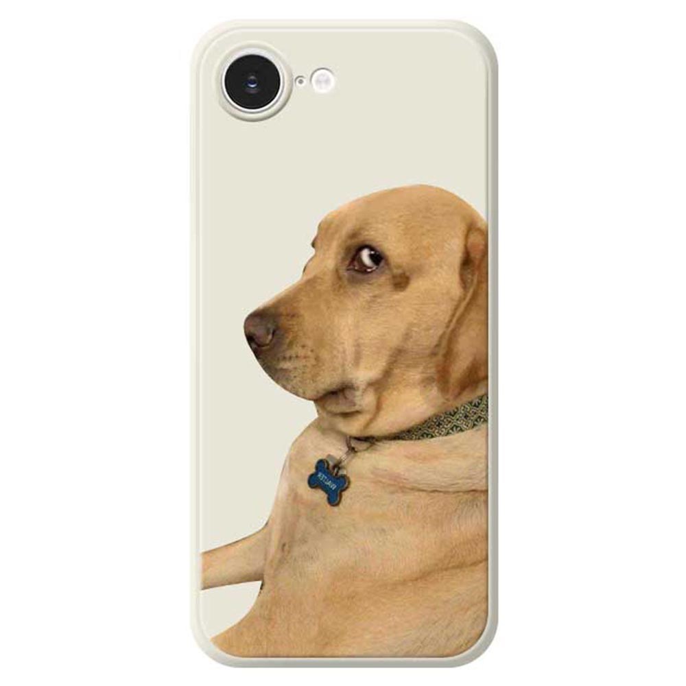 For iPhone 16e Case Yellow Dog Pattern Printing Straight Edge TPU Phone Back Cover - Beige