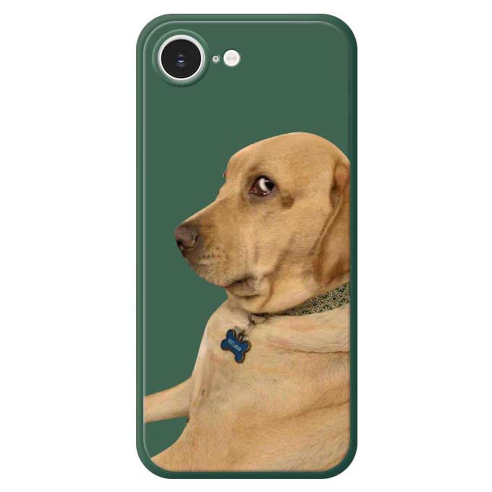 For iPhone 16e Case Yellow Dog Pattern Printing Straight Edge TPU Phone Back Cover - Green