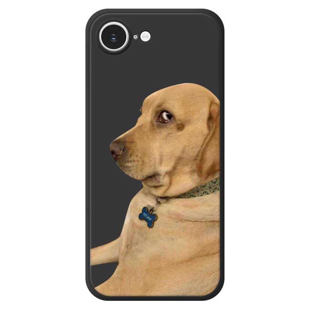 For iPhone 16e Case Yellow Dog Pattern Printing Straight Edge TPU Phone Back Cover - Black