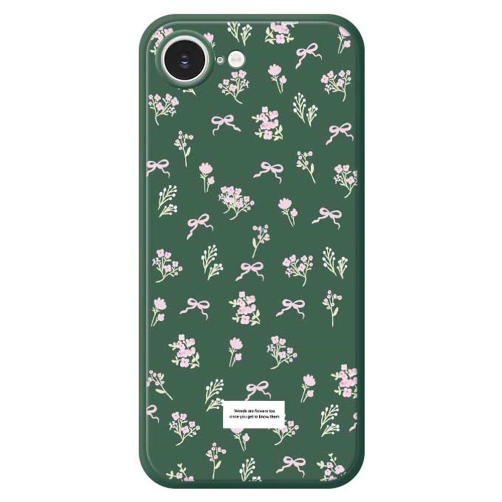 For iPhone 16e Case Cute Floral Pattern Printing Straight Edge TPU Phone Back Cover - Green