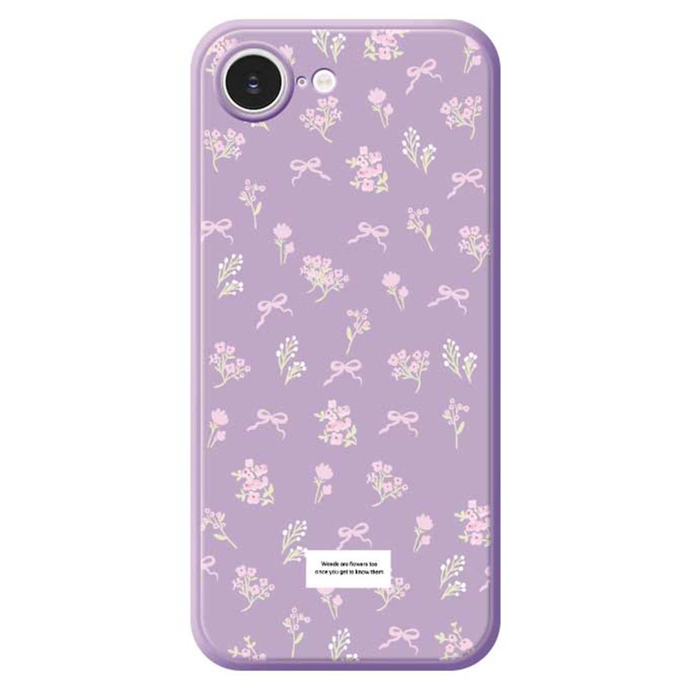 For iPhone 16e Case Cute Floral Pattern Printing Straight Edge TPU Phone Back Cover - Purple