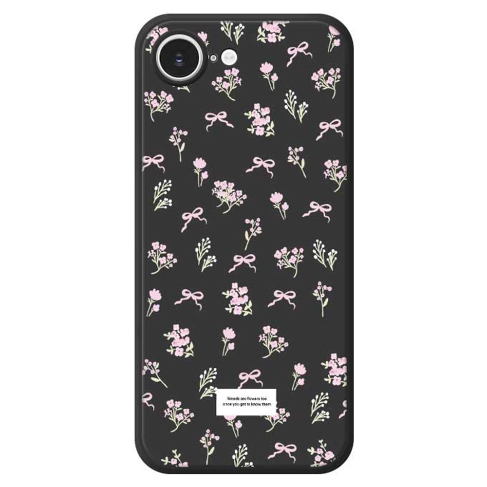 For iPhone 16e Case Cute Floral Pattern Printing Straight Edge TPU Phone Back Cover - Black