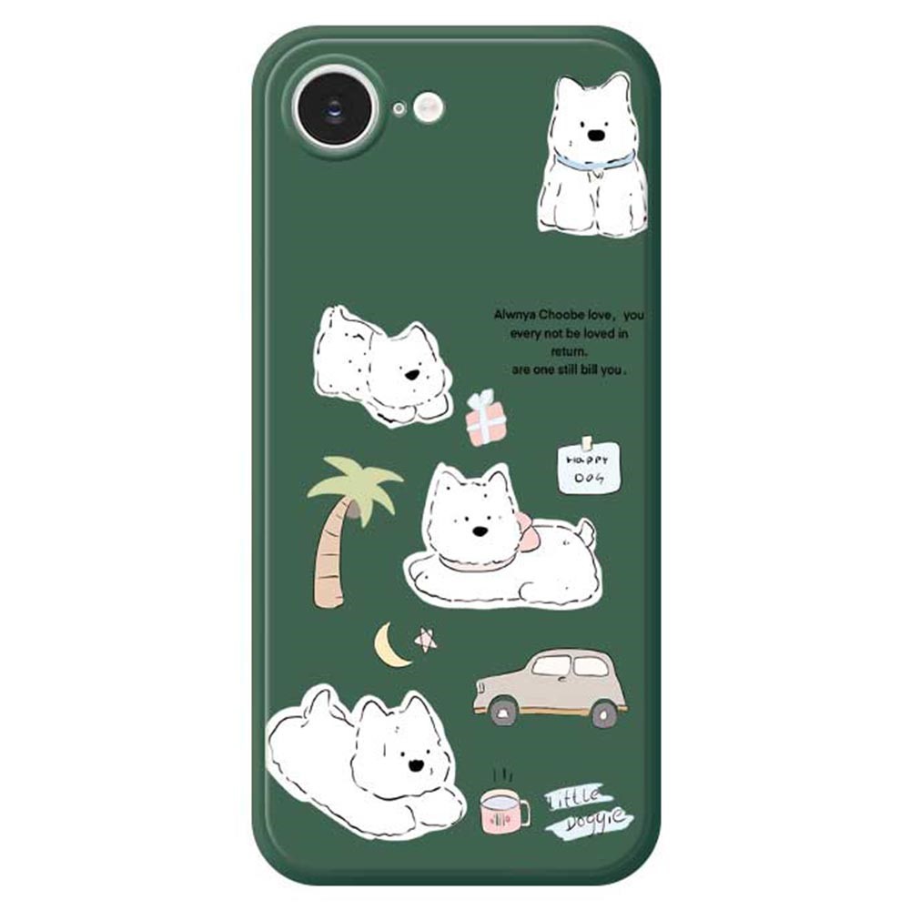 For iPhone 16e Case Cute Happy Dog Pattern Printing Straight Edge TPU Phone Back Cover - Green