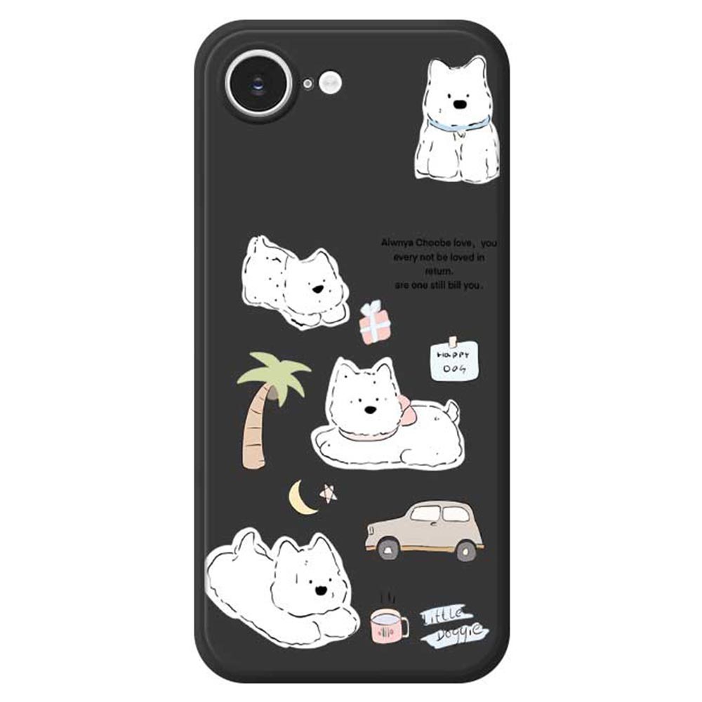 For iPhone 16e Case Cute Happy Dog Pattern Printing Straight Edge TPU Phone Back Cover - Black
