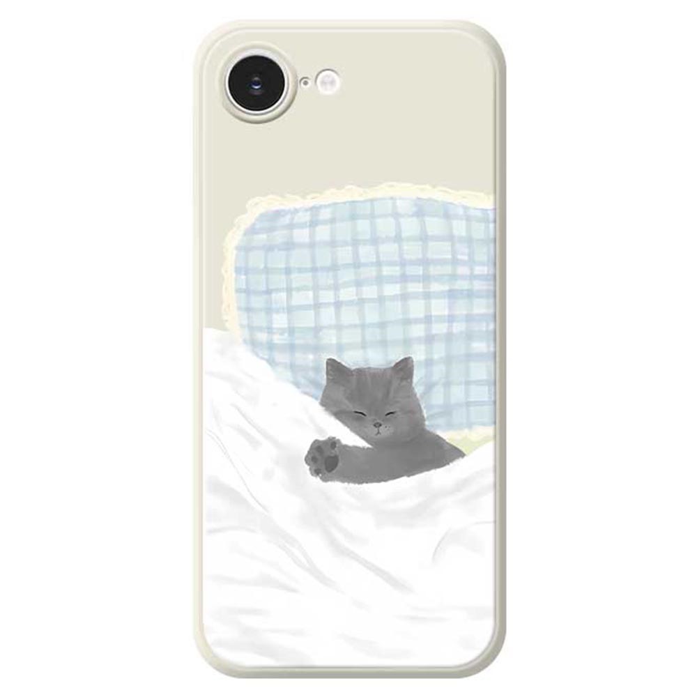 For iPhone 16e Case Cute Sleeping Cat Pattern Printing Straight Edge TPU Phone Back Cover - Beige