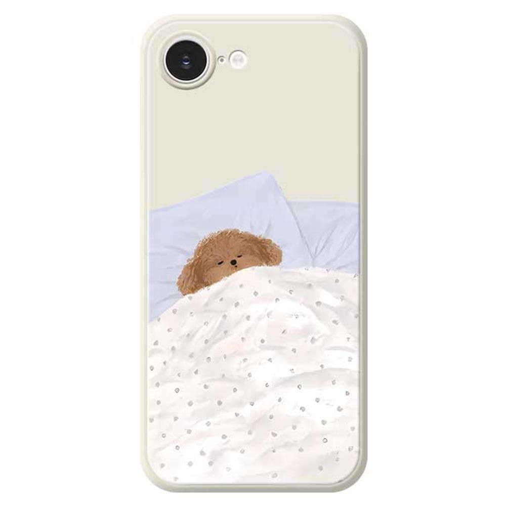 For iPhone 16e Case Cute Sleeping Dog Pattern Printing Straight Edge TPU Phone Back Cover - Beige