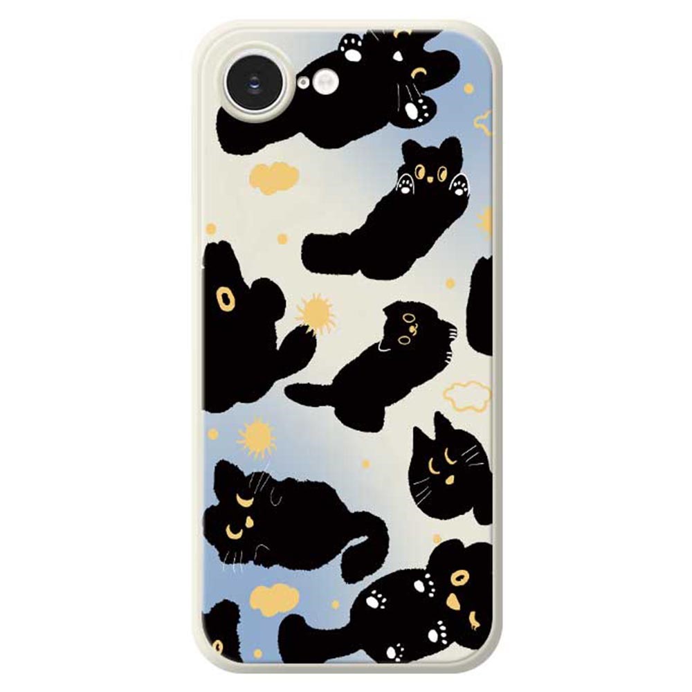 For iPhone 16e Case Cute Black Cat Pattern Printing Straight Edge TPU Phone Back Cover - Beige