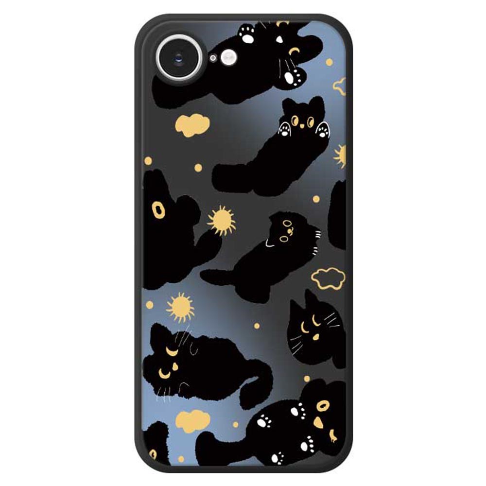 For iPhone 16e Case Cute Black Cat Pattern Printing Straight Edge TPU Phone Back Cover - Black