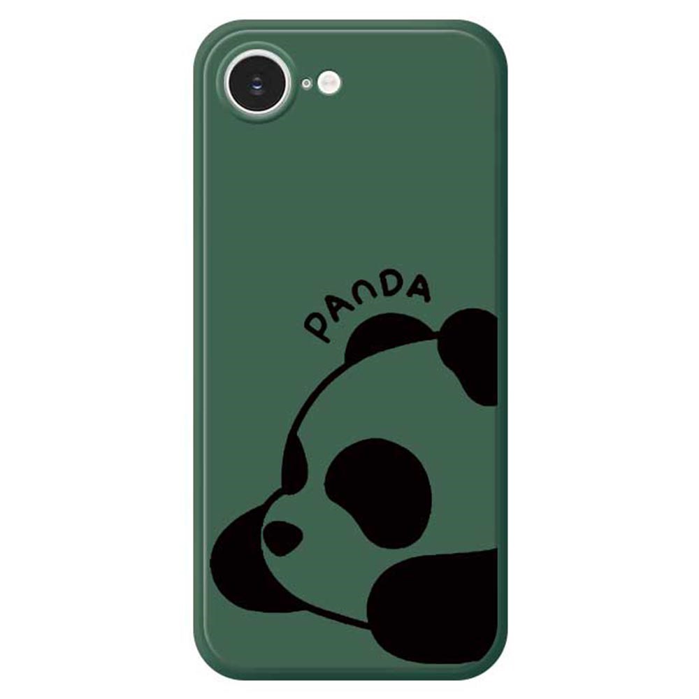 For iPhone 16e Case Cute Panda Pattern Printing Straight Edge TPU Phone Back Cover - Green