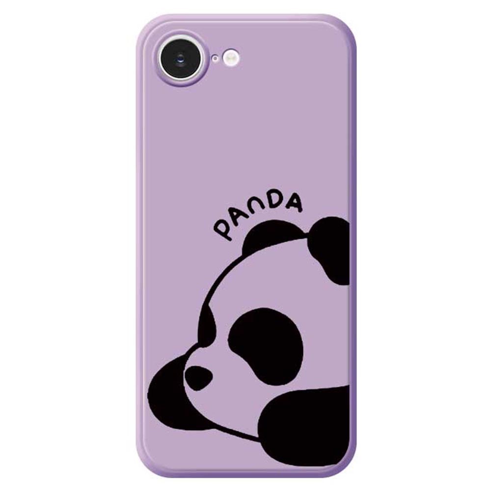 For iPhone 16e Case Cute Panda Pattern Printing Straight Edge TPU Phone Back Cover - Purple