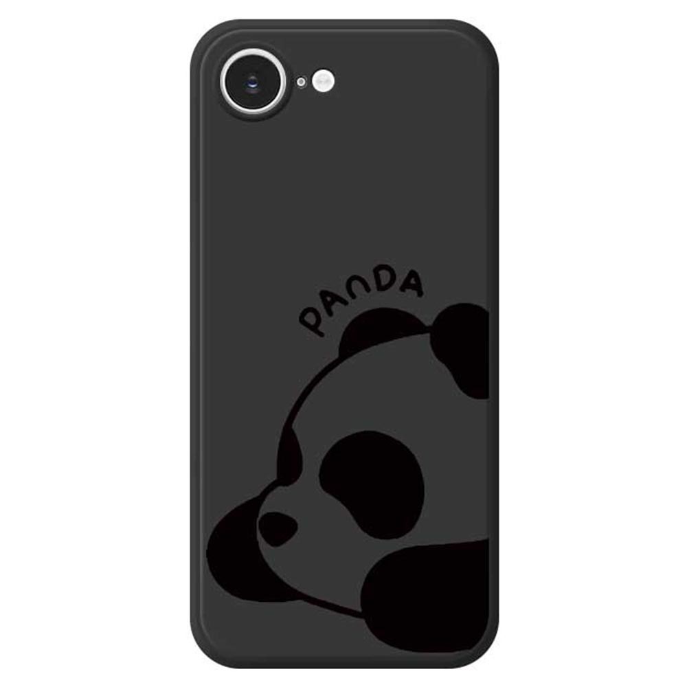 For iPhone 16e Case Cute Panda Pattern Printing Straight Edge TPU Phone Back Cover - Black