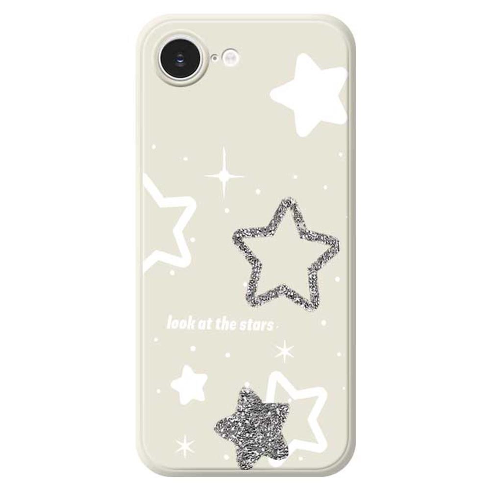 For iPhone 16e Case Cute Stars Pattern Printing Straight Edge TPU Phone Back Cover - Beige