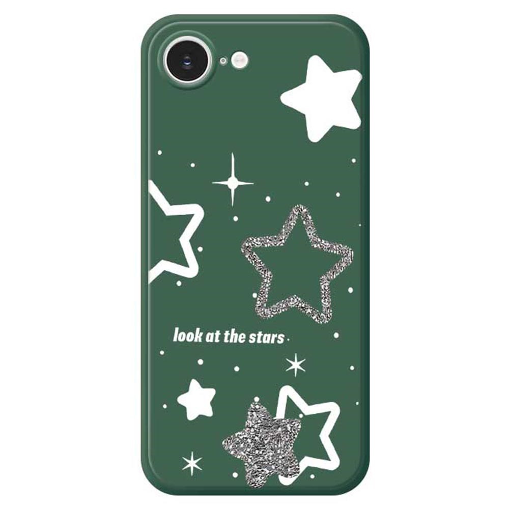 For iPhone 16e Case Cute Stars Pattern Printing Straight Edge TPU Phone Back Cover - Green