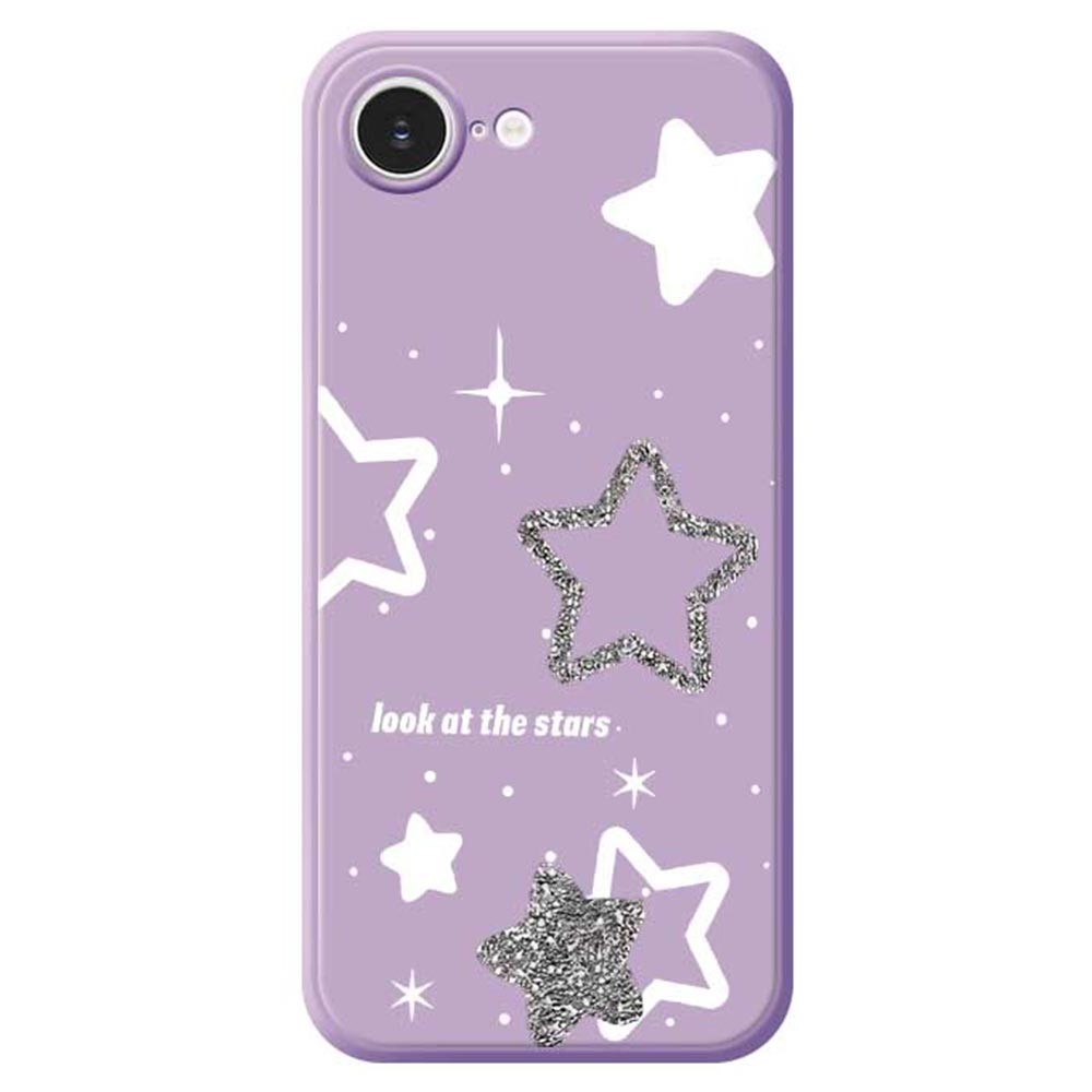 For iPhone 16e Case Cute Stars Pattern Printing Straight Edge TPU Phone Back Cover - Purple