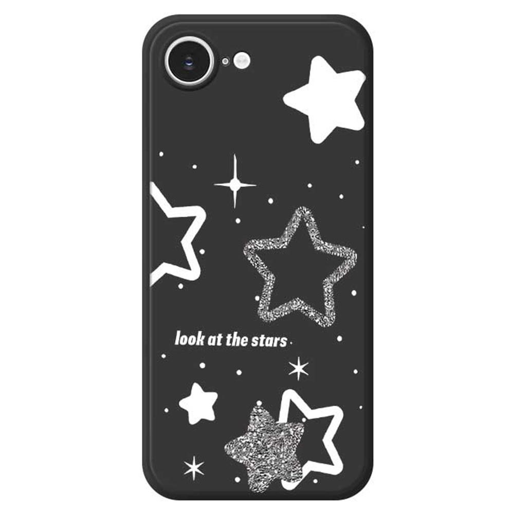 For iPhone 16e Case Cute Stars Pattern Printing Straight Edge TPU Phone Back Cover - Black