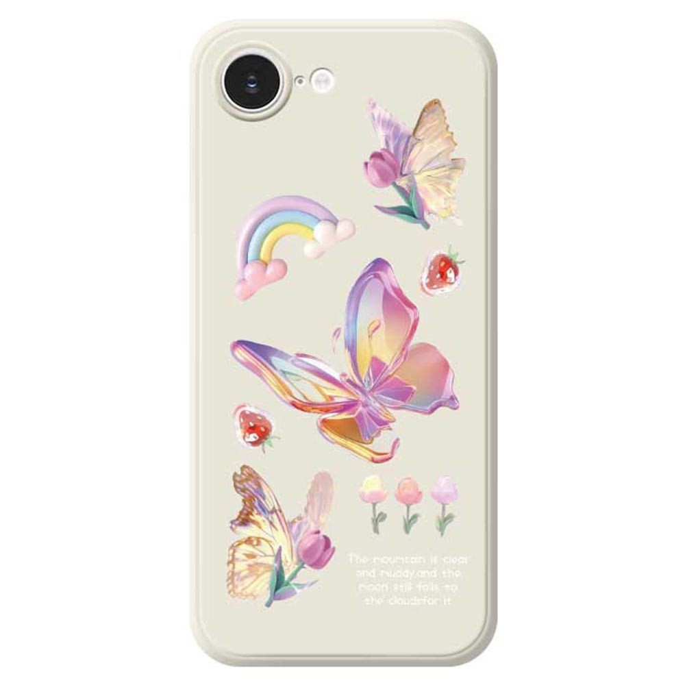 For iPhone 16e Case Colored Butterfly Flower Pattern Printing Straight Edge TPU Phone Back Cover - Beige