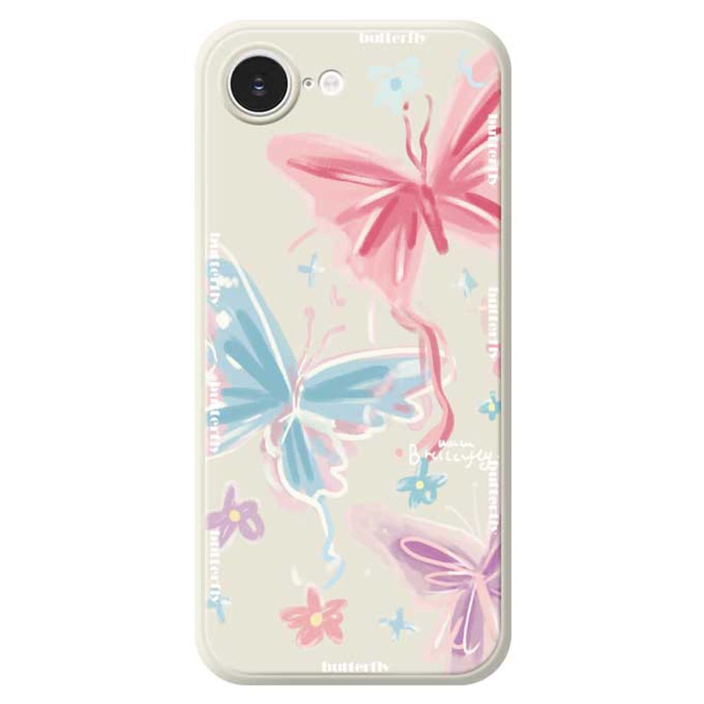 For iPhone 16e Case Cute 3 Color Butterfly Pattern Printing Straight Edge TPU Phone Back Cover - Beige