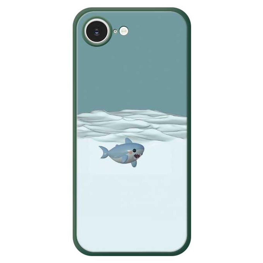 For iPhone 16e Case Cute Shark Pattern Printing Straight Edge TPU Phone Back Cover - Green