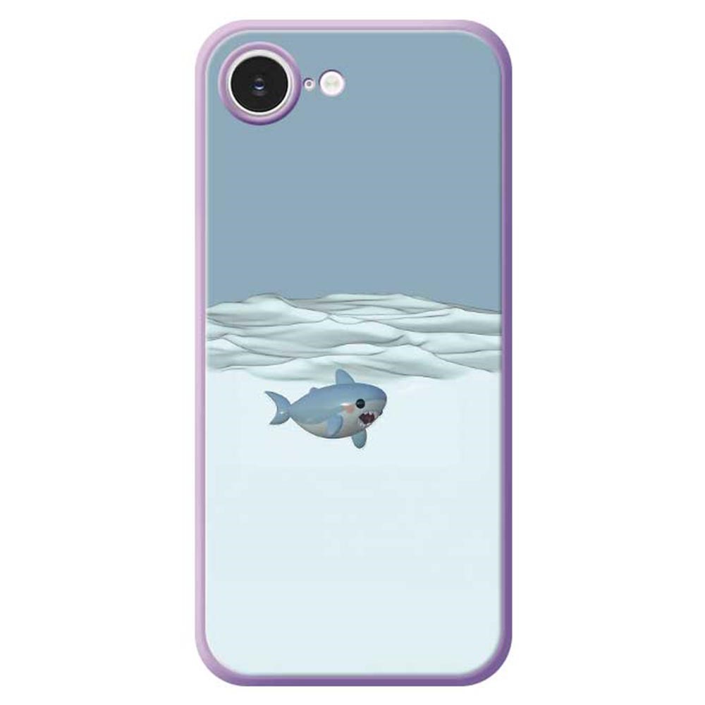 For iPhone 16e Case Cute Shark Pattern Printing Straight Edge TPU Phone Back Cover - Purple