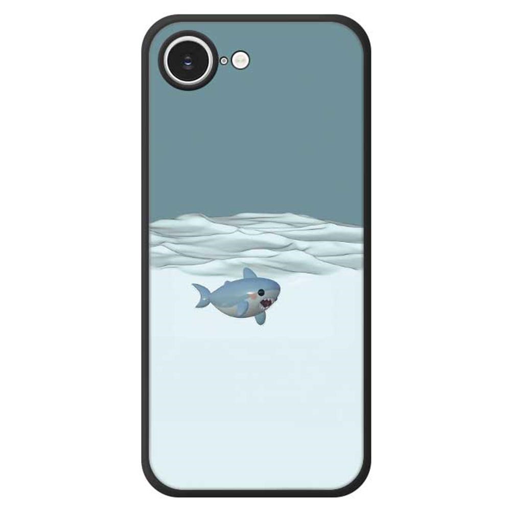 For iPhone 16e Case Cute Shark Pattern Printing Straight Edge TPU Phone Back Cover - Black
