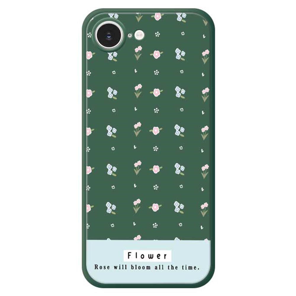 For iPhone 16e Case Cute Flower Pattern Printing Straight Edge TPU Phone Back Cover - Green