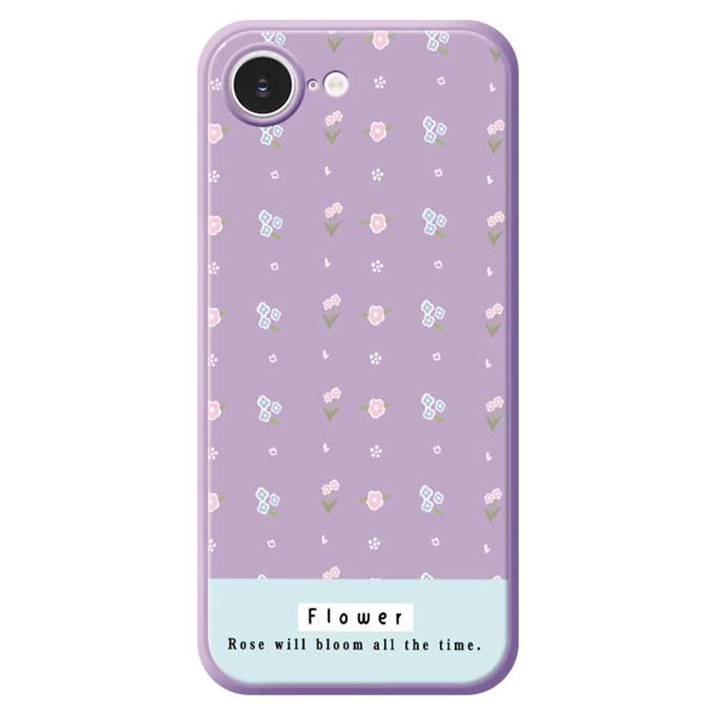 For iPhone 16e Case Cute Flower Pattern Printing Straight Edge TPU Phone Back Cover - Purple
