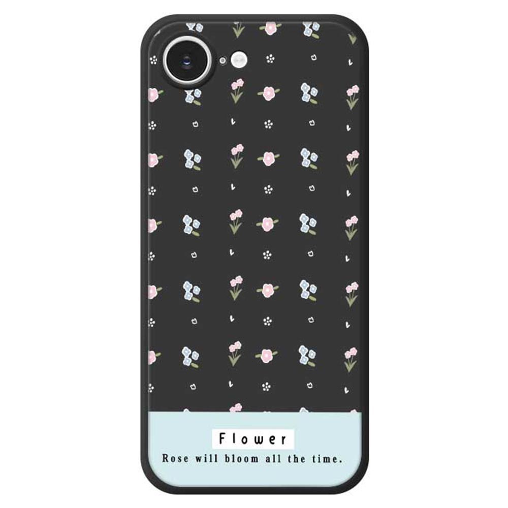 For iPhone 16e Case Cute Flower Pattern Printing Straight Edge TPU Phone Back Cover - Black