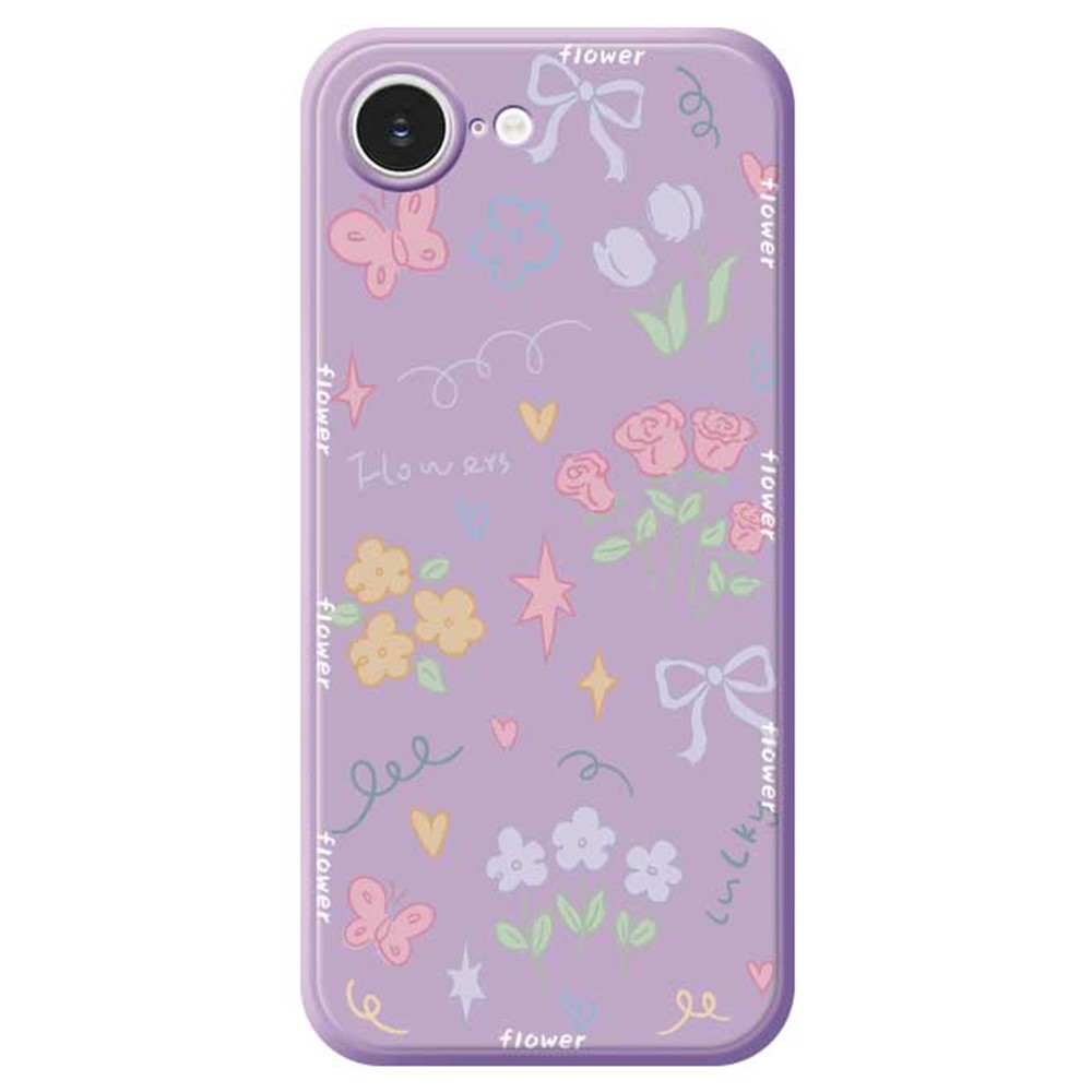 For iPhone 16e Case Cute Lucky Flowers Pattern Printing Straight Edge TPU Phone Back Cover - Purple