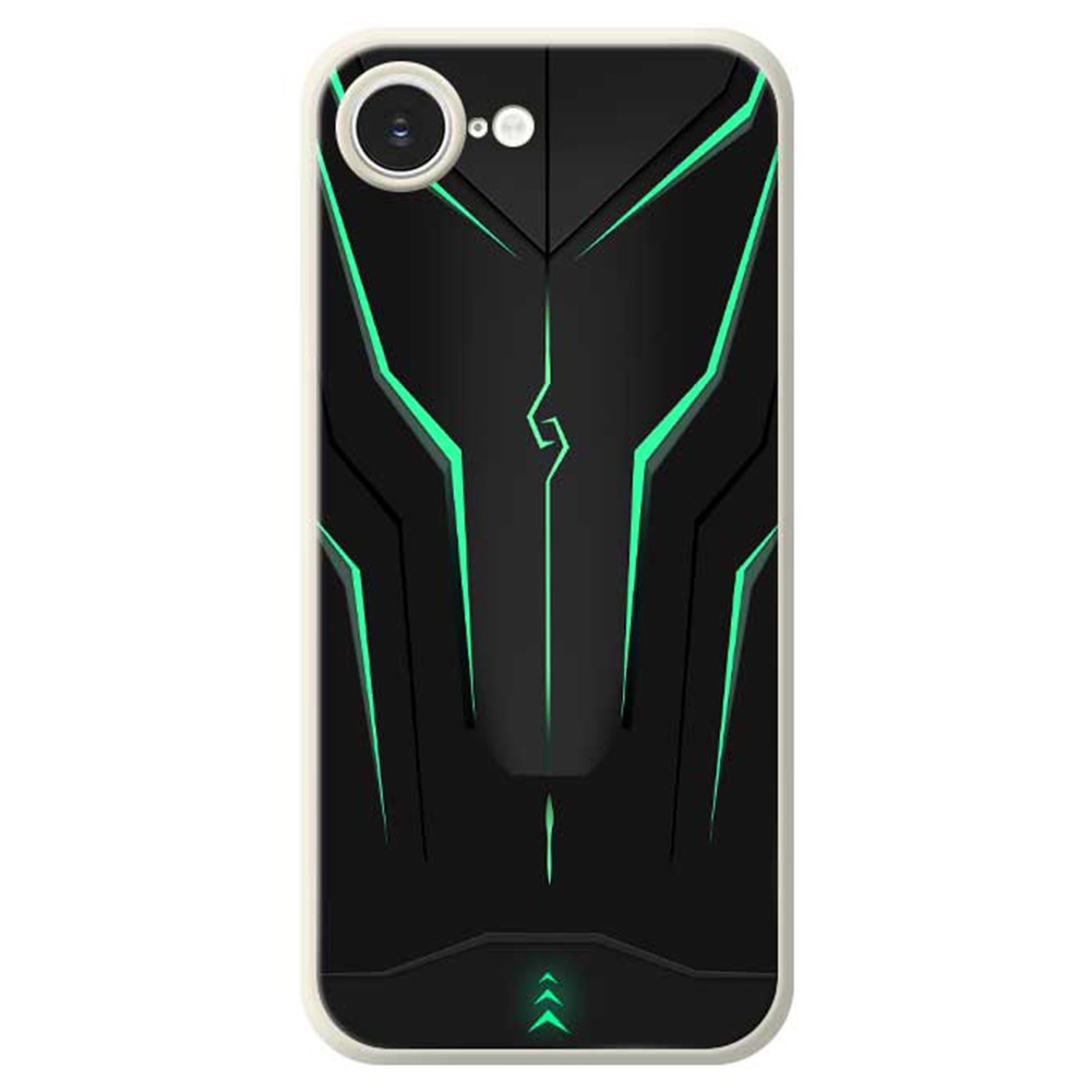 For iPhone 16e Case Cool Mecha Lines Pattern Printing Straight Edge TPU Phone Back Cover - Beige