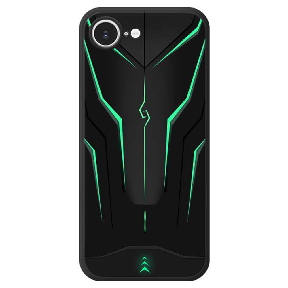 For iPhone 16e Case Cool Mecha Lines Pattern Printing Straight Edge TPU Phone Back Cover - Black