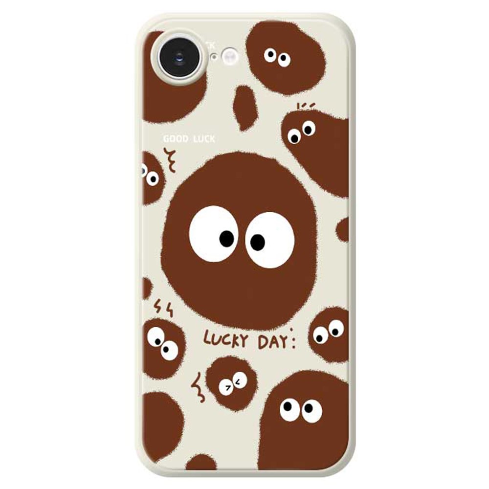 For iPhone 16e Case Funny Big Eyes Doll Pattern Printing Straight Edge TPU Phone Back Cover - Beige