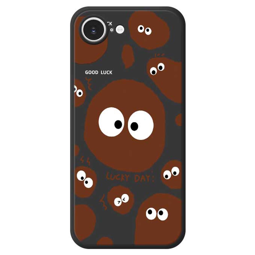 For iPhone 16e Case Funny Big Eyes Doll Pattern Printing Straight Edge TPU Phone Back Cover - Black