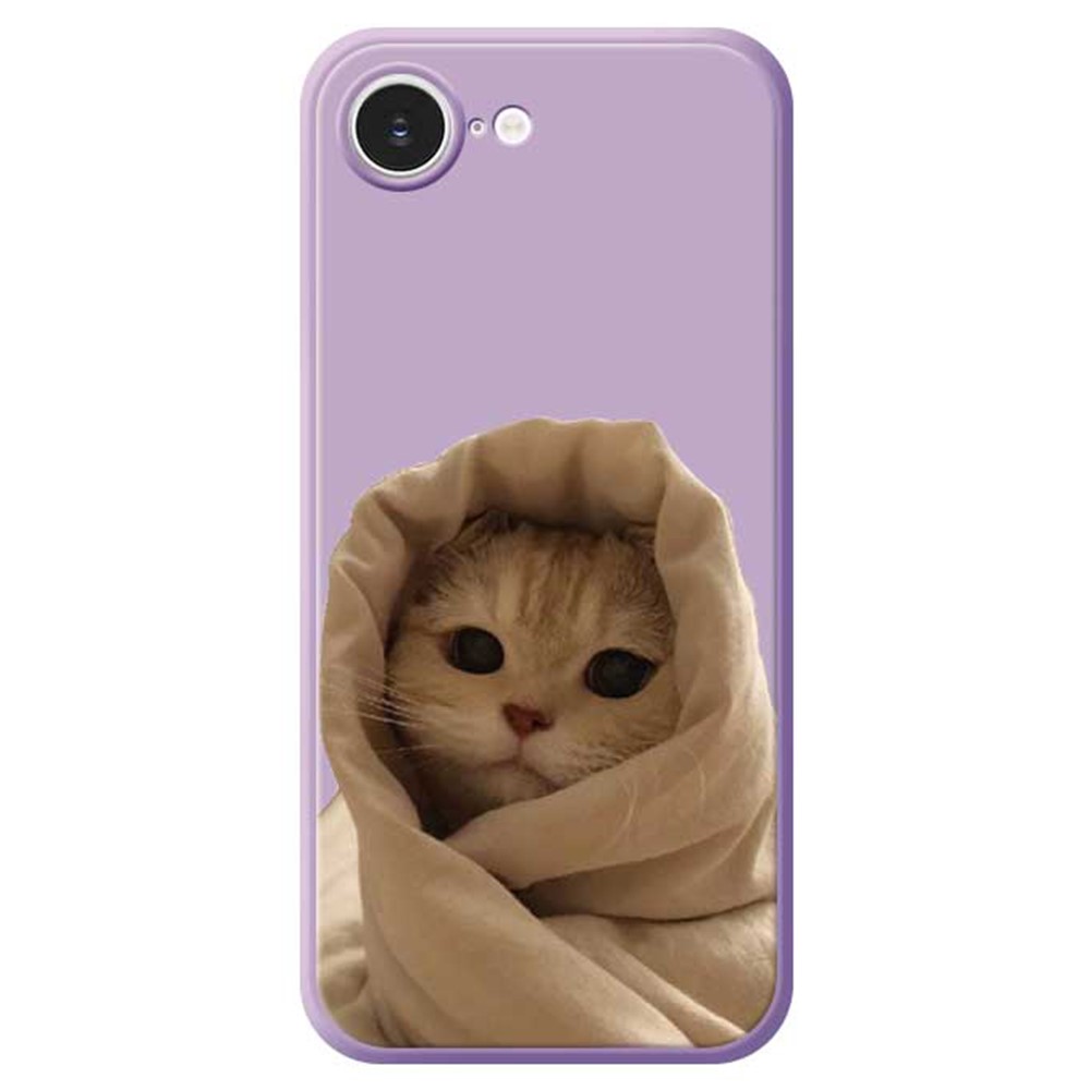 For iPhone 16e Case Wrapped Cat Pattern Printing Straight Edge TPU Phone Back Cover - Purple