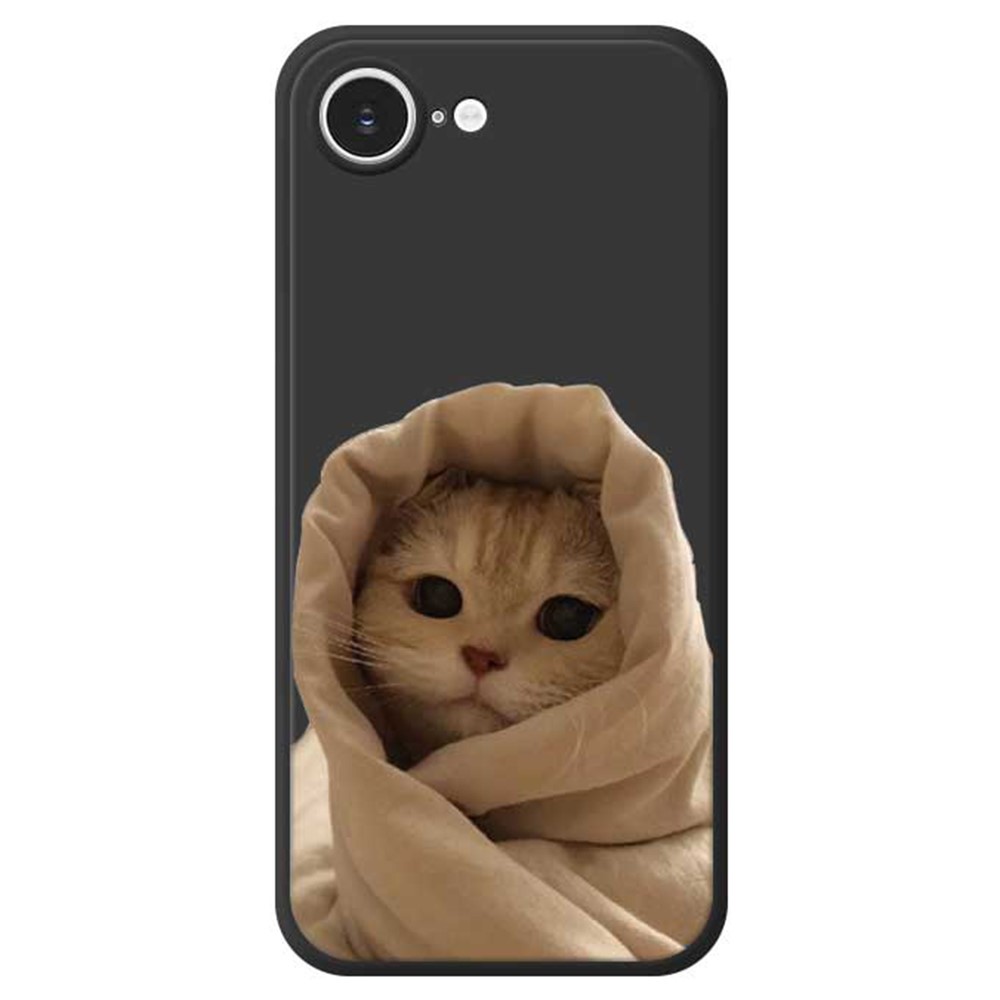 For iPhone 16e Case Wrapped Cat Pattern Printing Straight Edge TPU Phone Back Cover - Black