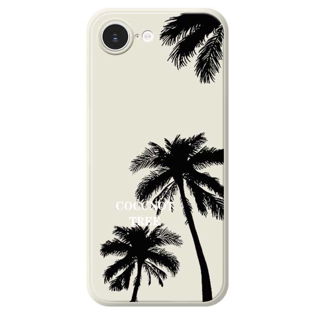 For iPhone 16e Case Coconut Tree Pattern Printing Straight Edge TPU Phone Back Cover - Beige