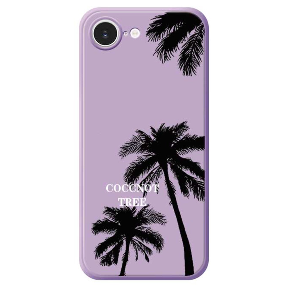 For iPhone 16e Case Coconut Tree Pattern Printing Straight Edge TPU Phone Back Cover - Purple