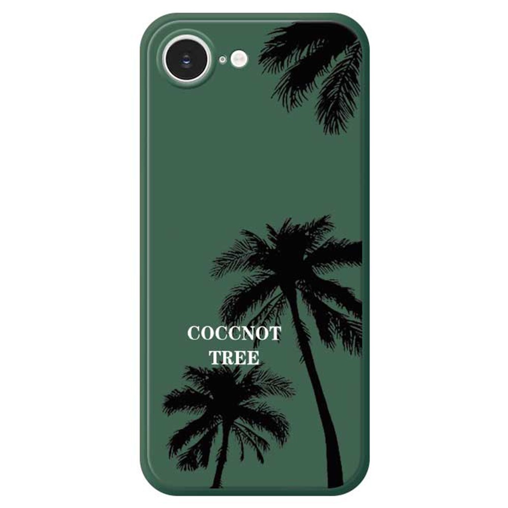 For iPhone 16e Case Coconut Tree Pattern Printing Straight Edge TPU Phone Back Cover - Green