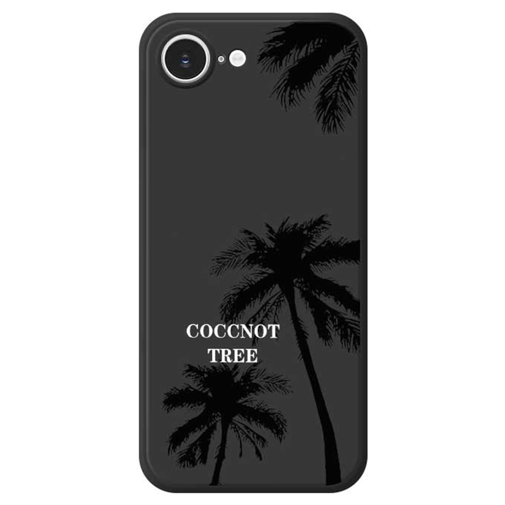 For iPhone 16e Case Coconut Tree Pattern Printing Straight Edge TPU Phone Back Cover - Black