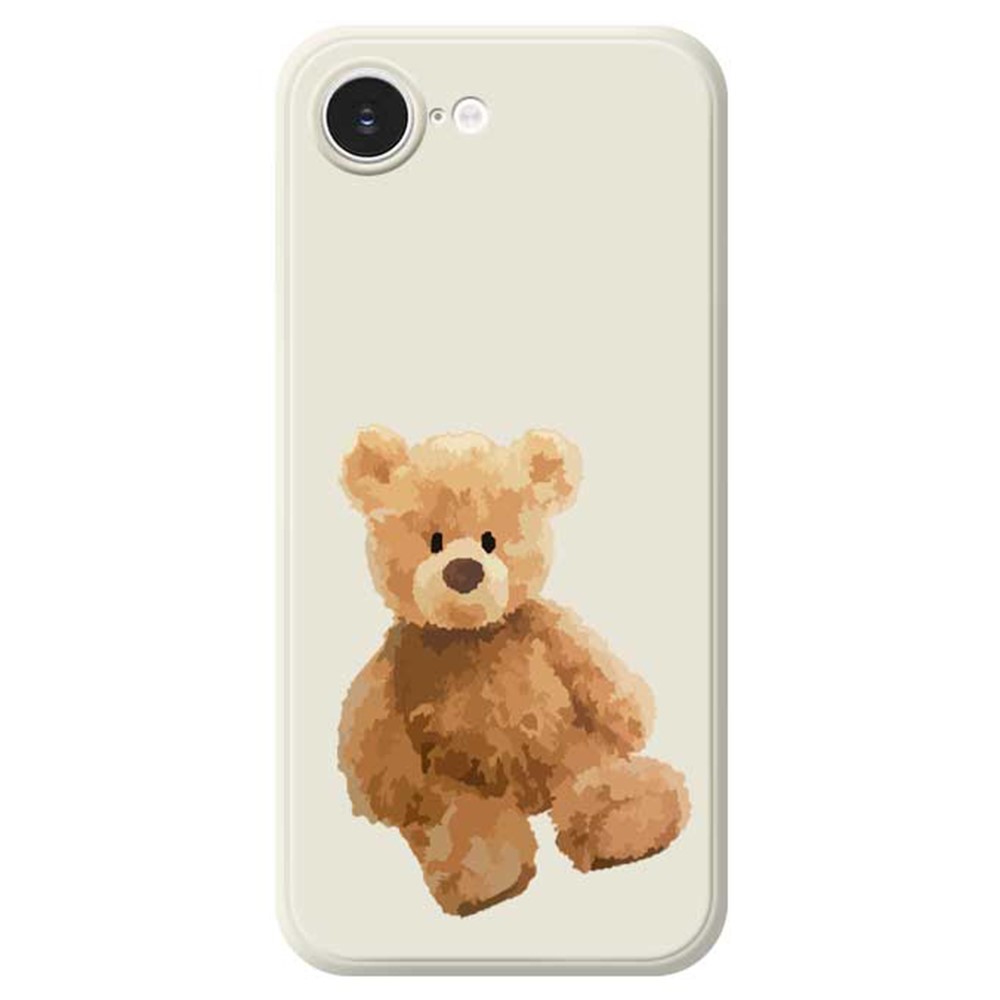 For iPhone 16e Case Brown Bear Doll Pattern Printing Straight Edge TPU Phone Back Cover - Beige
