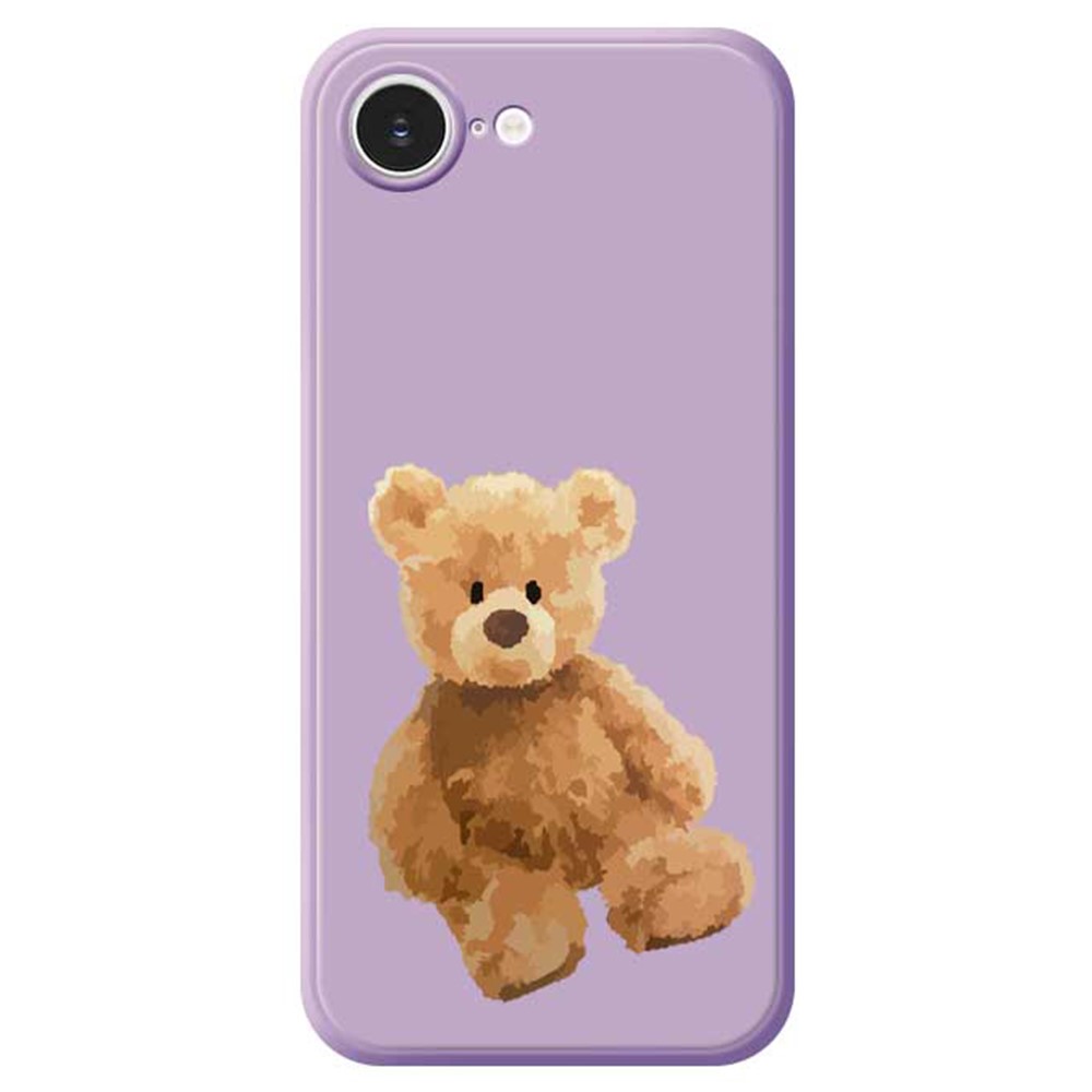 For iPhone 16e Case Brown Bear Doll Pattern Printing Straight Edge TPU Phone Back Cover - Purple