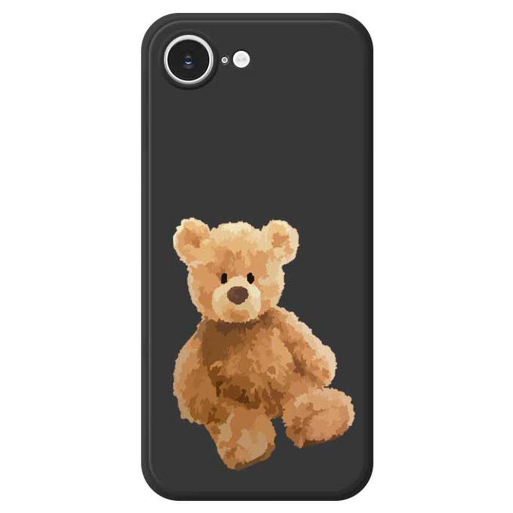 For iPhone 16e Case Brown Bear Doll Pattern Printing Straight Edge TPU Phone Back Cover - Black